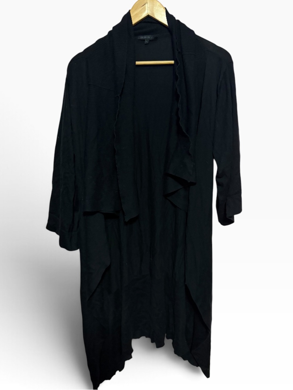Women's Black Open-Front Draped Cardigan Sweater - 100% Egyptian Cotton